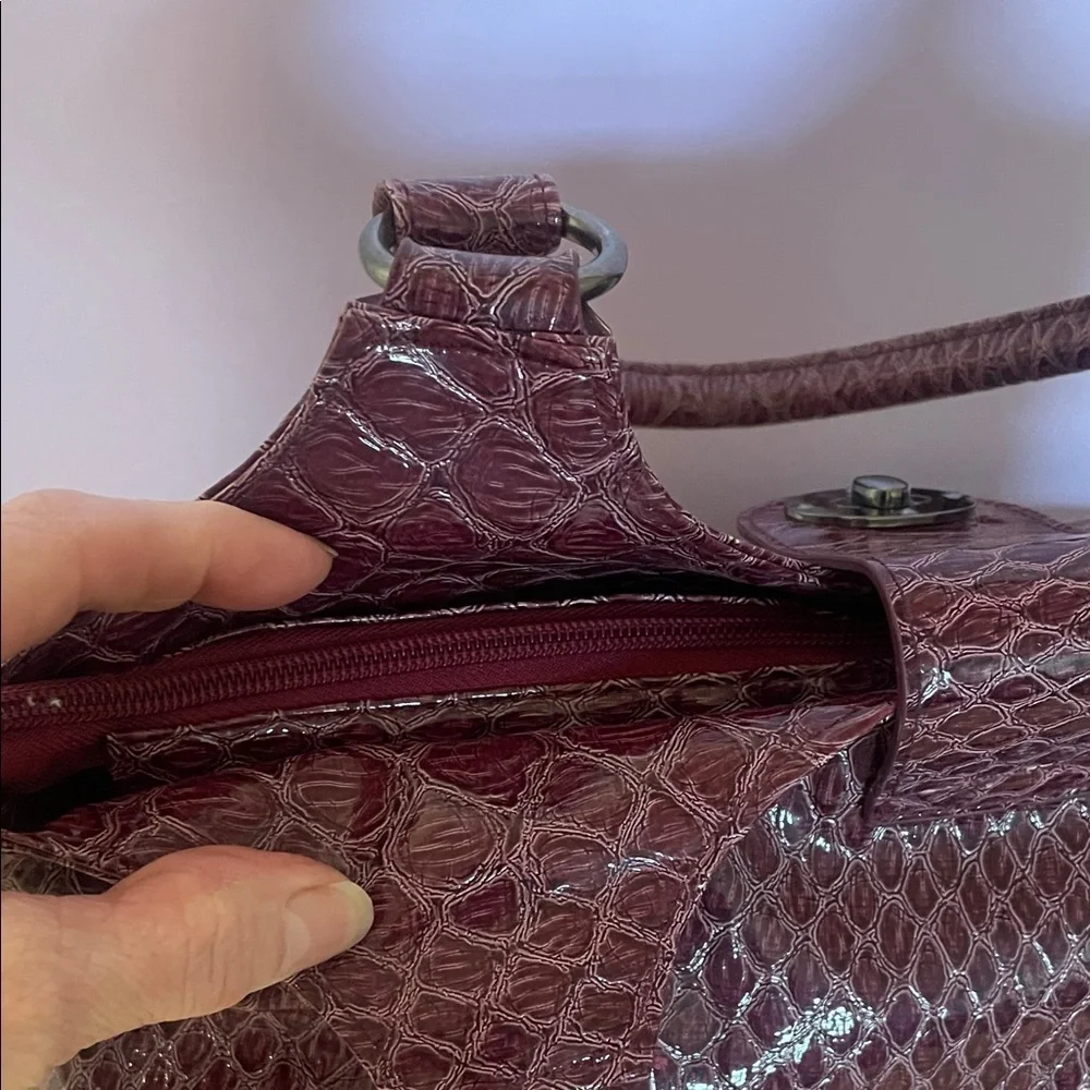 Elegant Burgundy pinkish purple faux snakeskin. Handbag